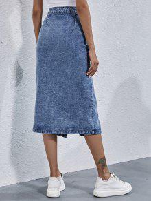 Women's Streetwear Button Up High Waist Slit Denim Long Skirt  -  GeraldBlack.com