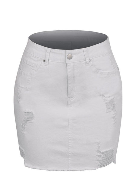 Women's Streetwear Distressed Ripped High Waisted Denim Mini Skirts  -  GeraldBlack.com