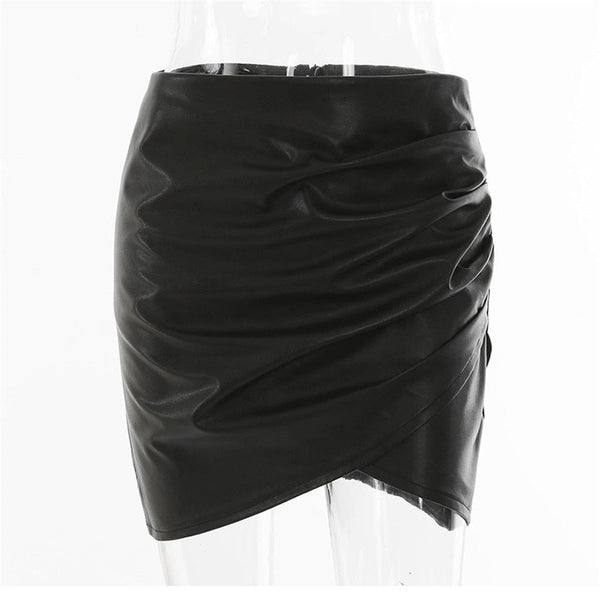 Women's Streetwear High Waist Asymmetrical Faux Leather Sexy Mini Skirt  -  GeraldBlack.com