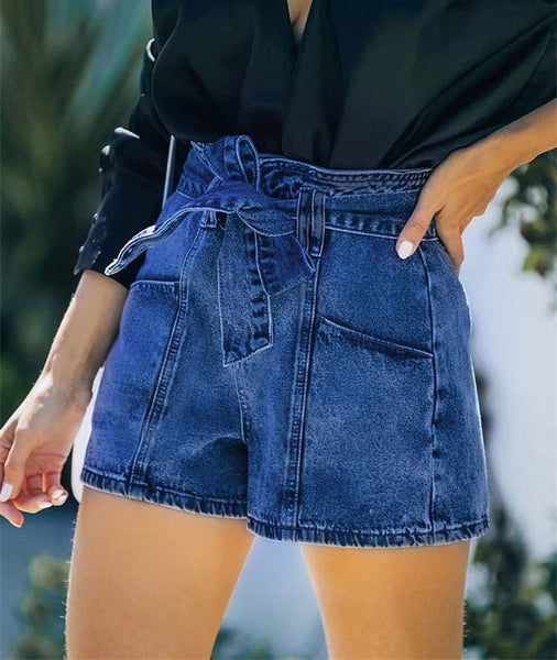 Women's Streetwear Skinny High Waist Jean Shorts with Belts Pockets  -  GeraldBlack.com