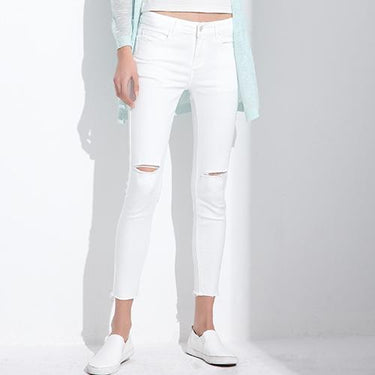 Women's Stretch Ripped Elastic Cotton Ankle-Length Skinny Jeans - SolaceConnect.com
