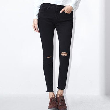 Women's Stretch Ripped Elastic Cotton Ankle-Length Skinny Jeans - SolaceConnect.com