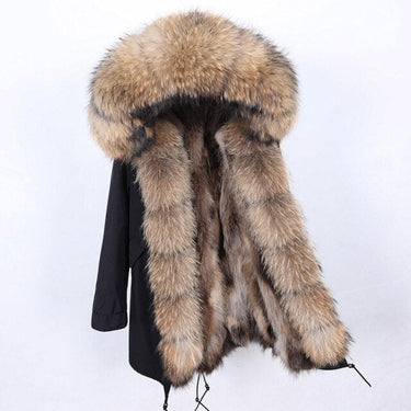 Women's Stylish Hooded Warm Winter Jacket with Natural Raccoon Fur Collar  -  GeraldBlack.com