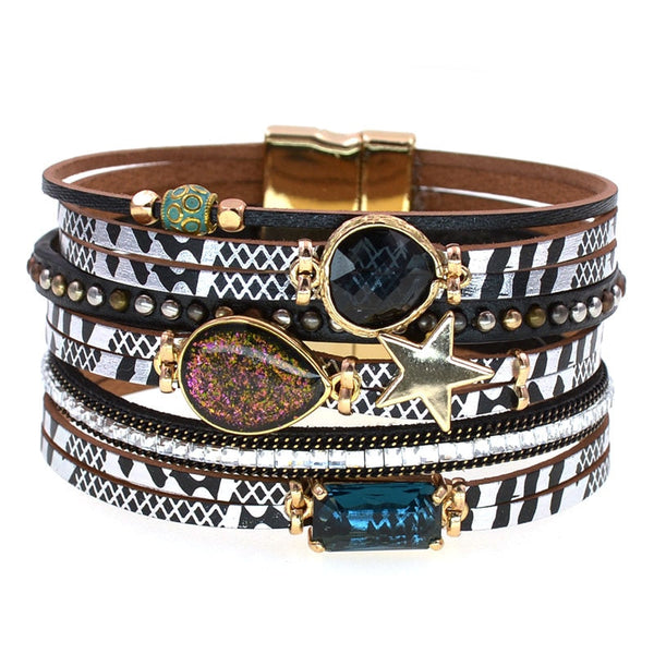 Women's Stylish Luxury Fashion Bohemian Glass Leather Wrap Bracelets  -  GeraldBlack.com
