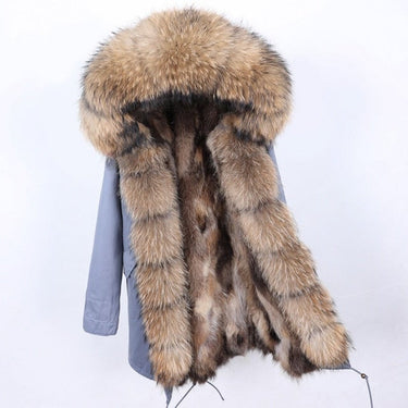 Women's Stylish Thick Warm Jacket with Natural Raccoon Fur Collar for Winter  -  GeraldBlack.com