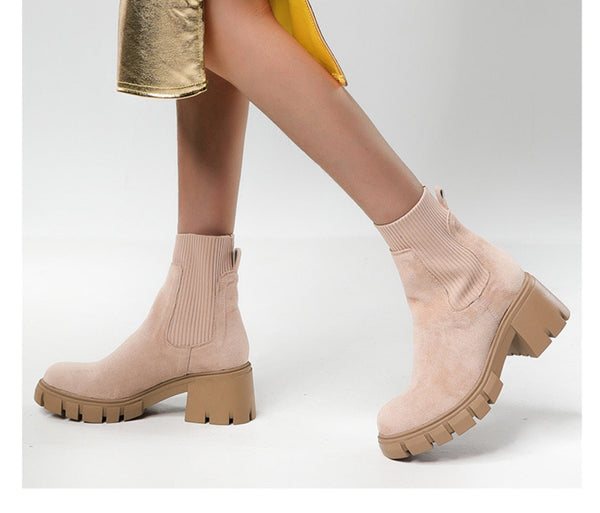 Women's Suede Leather Platform Fashion Autumn Winter Non-slip Short Ankle Boots 35-43  -  GeraldBlack.com
