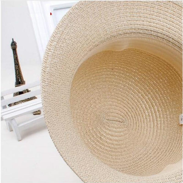 Women's Summer Casual Outside Foldable British Straw Hat Sun Cap with Bow - SolaceConnect.com