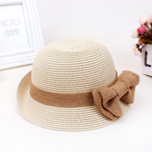 Women's Summer Casual Outside Foldable British Straw Hat Sun Cap with Bow - SolaceConnect.com