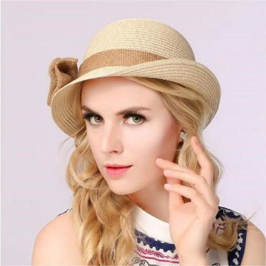 Women's Summer Casual Outside Foldable British Straw Hat Sun Cap with Bow  -  GeraldBlack.com