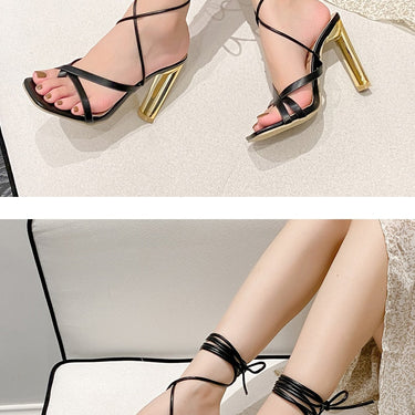 Women's Summer Fashion Roman Square Toe Ankle Strap High Heel Pumps  -  GeraldBlack.com