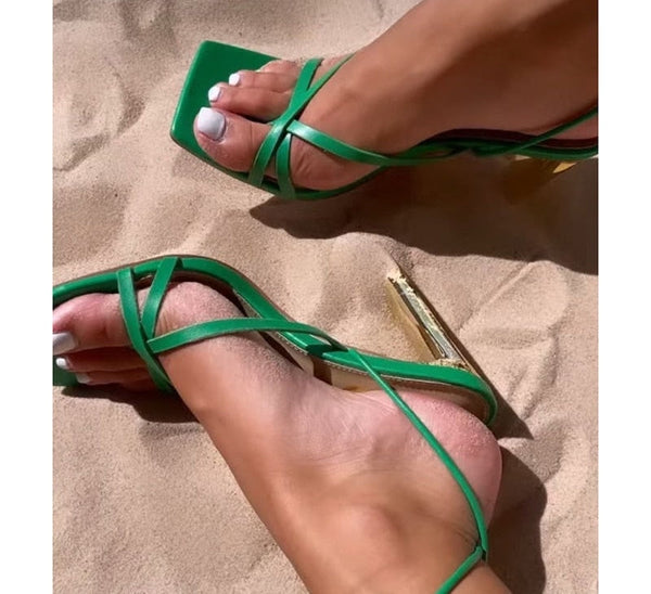 Women's Summer Fashion Roman Square Toe Ankle Strap High Heel Pumps  -  GeraldBlack.com