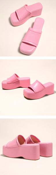 Women's Summer Fashion Square Toe Slip-On High Heel Platform Wedges  -  GeraldBlack.com