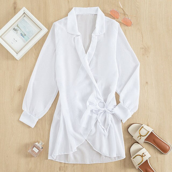 Women's Summer Fashion Transparent Beach Shirt Cover-up with Long Sleeves  -  GeraldBlack.com