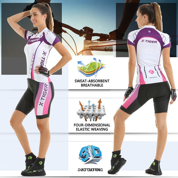 Women's Summer Gel Breathable Pad Short-Sleeve Skinsuit Cycling Set  -  GeraldBlack.com