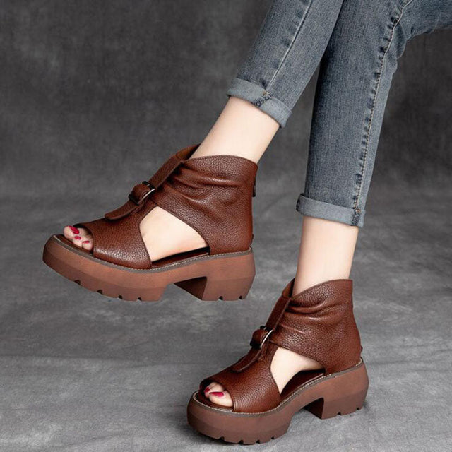 Women Summer Genuine Leather Weave Platform Shoes