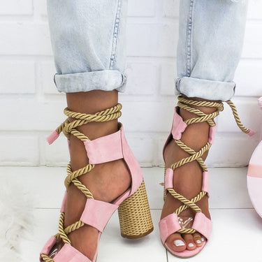 Women's Summer Lace Up High Heels Gladiator Sandals Shoe for Party Wedding - SolaceConnect.com