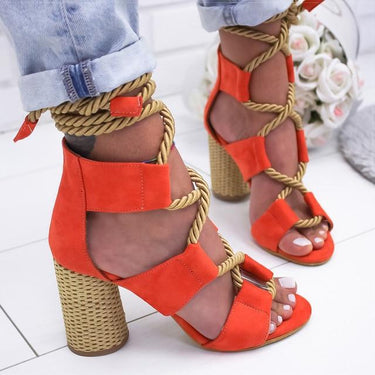 Women's Summer Lace Up High Heels Gladiator Sandals Shoe for Party Wedding - SolaceConnect.com