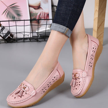 Women's Summer Leather Moccasins Casual Soft Boat Low Heel Flats  -  GeraldBlack.com