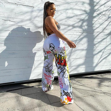 Women's Summer Leisure Style Loose Cotton Wide-leg Painting Printed Trousers - SolaceConnect.com