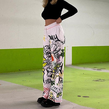 Women's Summer Leisure Style Loose Cotton Wide-leg Painting Printed Trousers - SolaceConnect.com