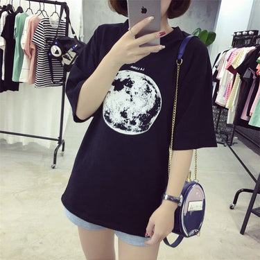 Women's Summer Personality Planet Moon Printed Loose Slim T-Shirts  -  GeraldBlack.com
