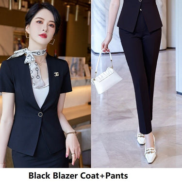 Women's Summer Short Sleeve Business Single Breasted Suits 2 Piece Set  -  GeraldBlack.com