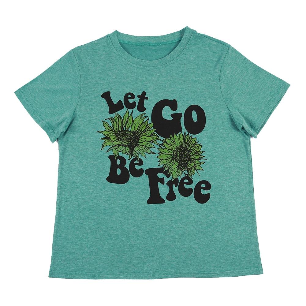 Women's Summer Short Sleeve Sunflower Let Go Be Free Printed T-shirt  -  GeraldBlack.com