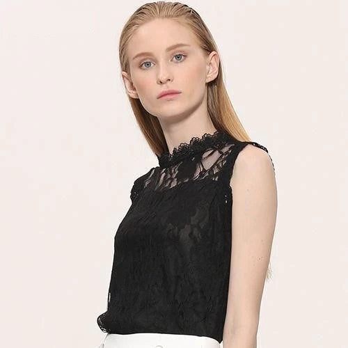 Women's Summer Style Lace Sleeveless Solid Hollow Out O-Neck Blouse - SolaceConnect.com