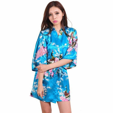 Women's Summer Style Silk Satin Floral Bathrobe Short Kimono Night Robe  -  GeraldBlack.com