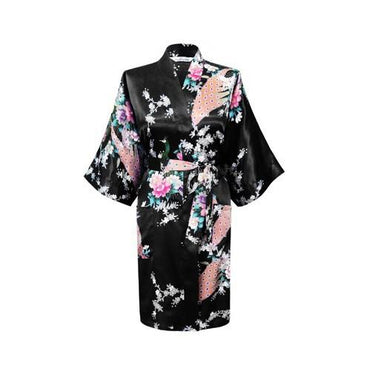 Women's Summer Style Silk Satin Floral Bathrobe Short Kimono Night Robe - SolaceConnect.com