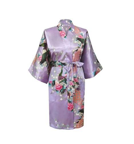 Women's Summer Style Silk Satin Floral Bathrobe Short Kimono Night Robe - SolaceConnect.com