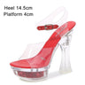 Women's Summer Style Thick High Heeled Transparent Glowing Floral Pumps  -  GeraldBlack.com