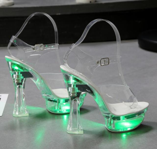 Women's Summer Style Transparent Floral Pumps with Glowing High Platform Heels  -  GeraldBlack.com