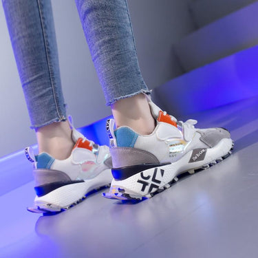 Women's Synthetic Leather Lace-Up Breathable Platform Flats Sneakers Shoes - SolaceConnect.com