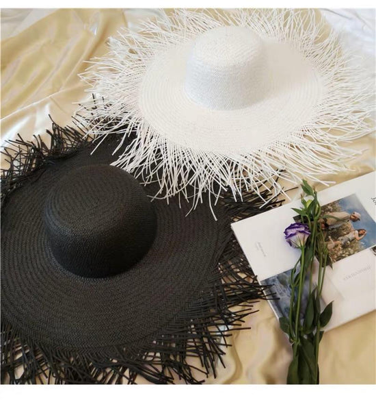 Women's Tassel Decor Foldable 18-20cm Oversized Lage Sun Shade Beach Hat - SolaceConnect.com