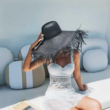 Women's Tassel Decor Foldable 18-20cm Oversized Lage Sun Shade Beach Hat  -  GeraldBlack.com
