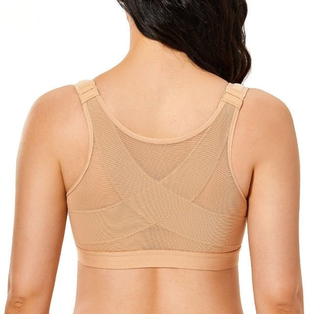 Women's Taupe Color Full Coverage Front Closure Non-Padded X-shape Back Bra  -  GeraldBlack.com