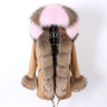 Women's Thick and Warm Winter Natural Racoon Fur Collar Khaki Color Jacket  -  GeraldBlack.com