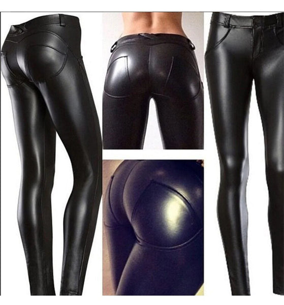 Women's Thick Black Plus Sized Winter Faux Leather Push Up Leggings - SolaceConnect.com