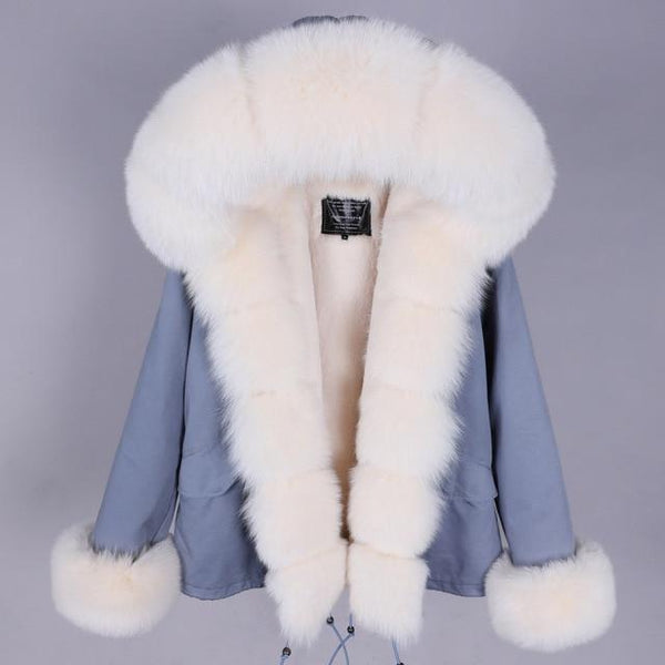 Women's Thick Short Winter Coat Big Natural Raccoon Fox Fur Hood Jacket  -  GeraldBlack.com