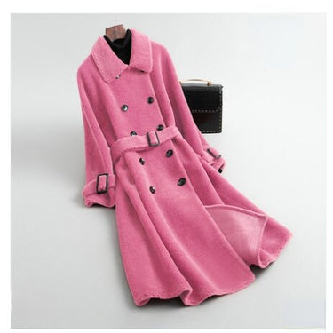 Women's Thick Warm Button Decor Real Fur Long Shearling Coat Jacket  -  GeraldBlack.com