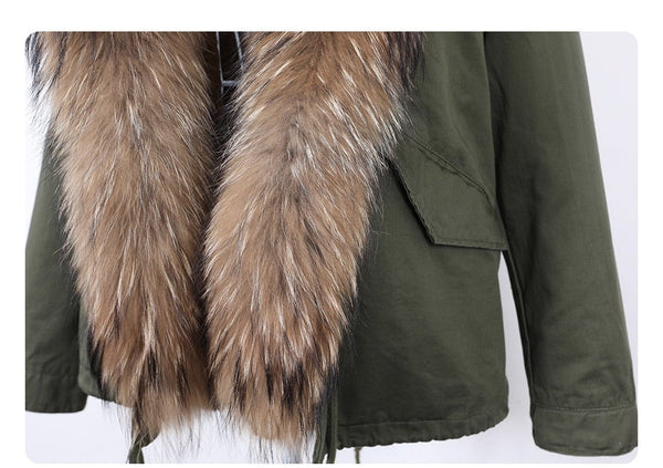 Women's Thick Warm Fox Fur Collared Full Sleeves Slim Fit Winter Jacket  -  GeraldBlack.com