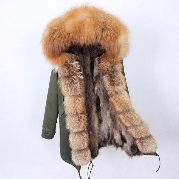 Women's Thick Warm Long Real Fur Winter Jacket with Fur Collar  -  GeraldBlack.com