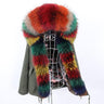 Women's Thick Warm Multicolor Racoon Fur Collared Full Sleeves Winter Jacket  -  GeraldBlack.com