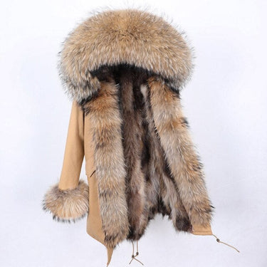Women's Thick Warm Natural Raccoon Fur Collar Hood and Sleeves Jacket  -  GeraldBlack.com