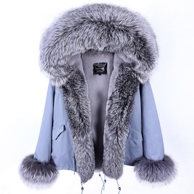 Women's Thick Warm Winter Jacket with Long Sleeves and Racoon Fur Collar  -  GeraldBlack.com