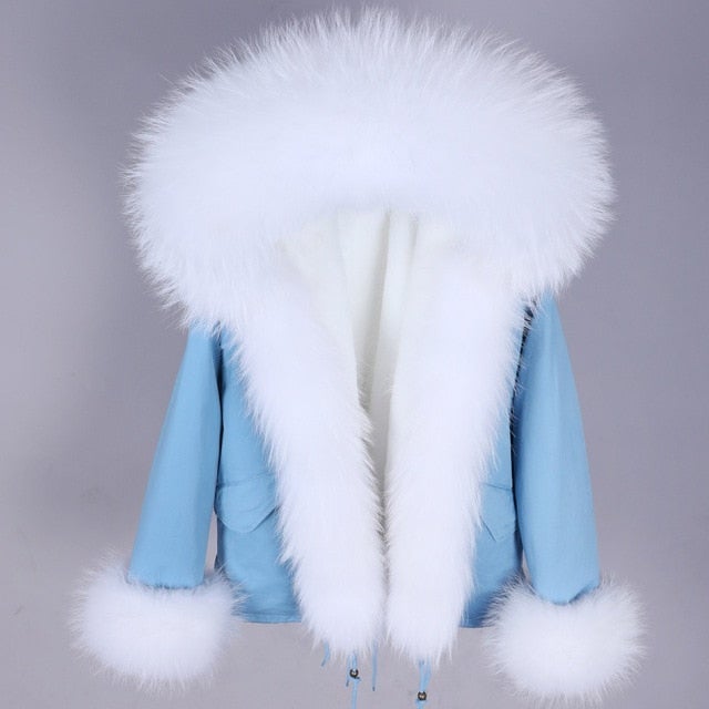 Women's Thick Warm Winter Style Natural Racoon Fur Sleeves and Collar Parkas  -  GeraldBlack.com