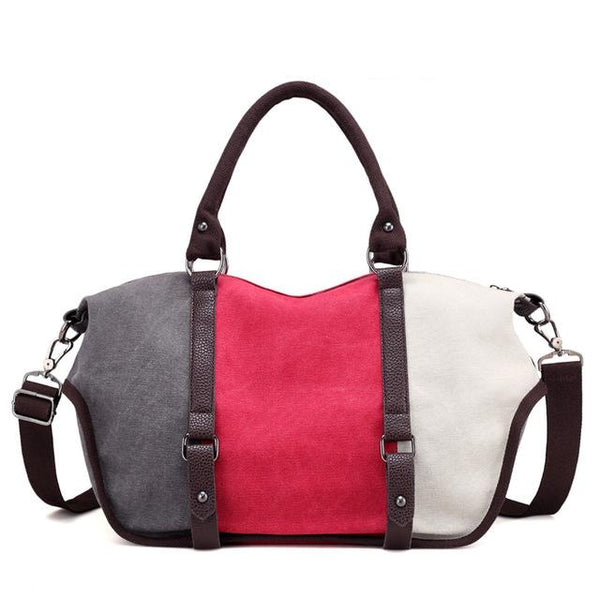 Women's Top-handle Contrast Color Canvas Shoulder Handbag Messenger Bag - SolaceConnect.com