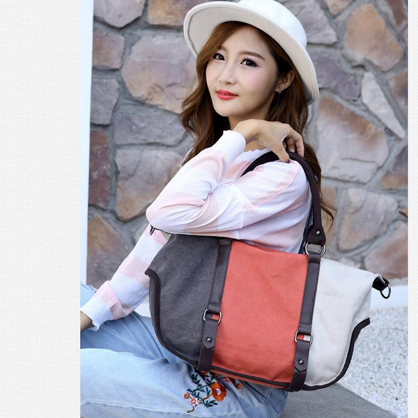 Women's Top-handle Contrast Color Canvas Shoulder Handbag Messenger Bag  -  GeraldBlack.com