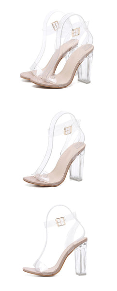 Women's Transparent Crystal PVC Jelly Open Toed High Heels Sandals Slippers - SolaceConnect.com